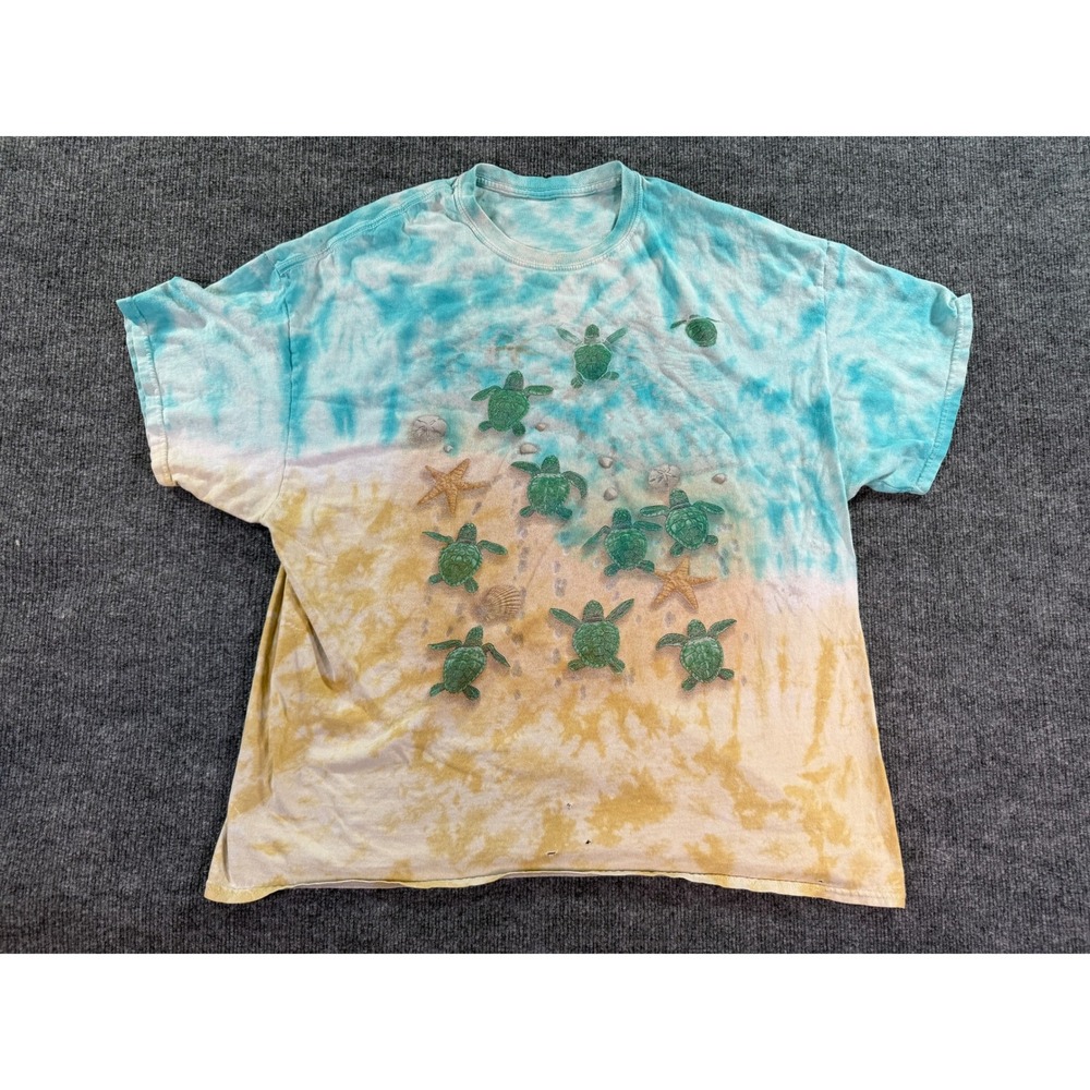 Vintage Liquid Blue Sea‎ Turtle Graphic Tee Mens XL Blue Yellow Tie Dye Beach 96
